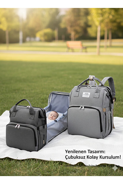 Yataklı Anne Bebek Bakım Çantası Yataklı, Su Geçirmez, Termal Cepli,bebek Arabası Askılı
