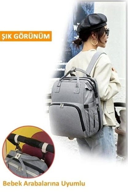 Yataklı Anne Bebek Bakım Çantası Yataklı, Su Geçirmez, Termal Cepli,bebek Arabası Askılı